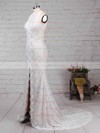 Sheath/Column Scoop Neck Lace Sweep Train Split Front Wedding Dresses #UKM00023287