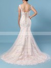 A-line V-neck Tulle Sweep Train Appliques Lace Wedding Dresses #UKM00023356