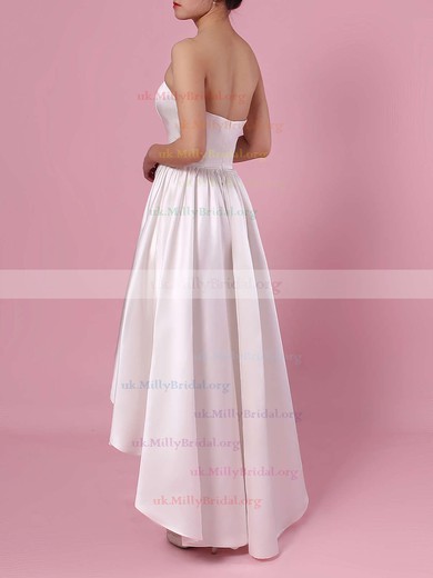 Princess Strapless Satin Asymmetrical Pockets Wedding Dresses #UKM00023426