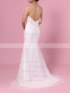 Sheath/Column V-neck Lace Sweep Train Wedding Dresses #UKM00023439