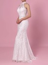 Sheath/Column High Neck Lace Floor-length Lace Wedding Dresses #UKM00023454