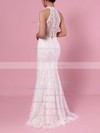 Sheath/Column High Neck Lace Floor-length Lace Wedding Dresses #UKM00023454