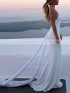 Lace Sequined V-neck Trumpet/Mermaid Watteau Train Appliques Lace Wedding Dresses #UKM00023467