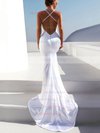 Satin V-neck Trumpet/Mermaid Sweep Train Ruffles Wedding Dresses #UKM00023481
