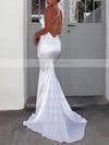 Satin V-neck Trumpet/Mermaid Sweep Train Ruffles Wedding Dresses #UKM00023481