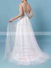 Tulle V-neck A-line Floor-length Appliques Lace Wedding Dresses #UKM00023352
