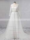 Tulle Scoop Neck Ball Gown Sweep Train Appliques Lace Wedding Dresses #UKM00023354