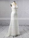 Lace V-neck Trumpet/Mermaid Sweep Train Sashes / Ribbons Wedding Dresses #UKM00023378