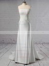 Lace Satin Off-the-shoulder Sheath/Column Sweep Train Appliques Lace Wedding Dresses #UKM00023445