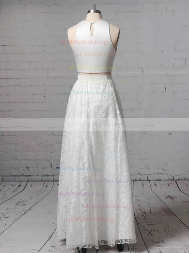 Lace Scoop Neck A-line Floor-length Pockets Wedding Dresses #UKM00023456
