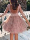 Glitter Scoop Neck Princess Knee-length Sashes / Ribbons Prom Dresses #UKM020106506