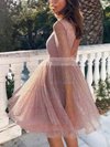 Glitter Scoop Neck Princess Knee-length Sashes / Ribbons Prom Dresses #UKM020106506