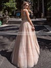 Tulle Glitter V-neck Princess Floor-length Beading Prom Dresses #UKM020106519