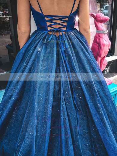 Glitter V-neck Ball Gown Floor-length Prom Dresses #UKM020106530