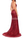 Sequined V-neck Sheath/Column Floor-length Prom Dresses #UKM020106541