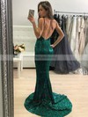 Sequined V-neck Trumpet/Mermaid Sweep Train Prom Dresses #UKM020106551