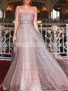 Glitter Square Neckline A-line Floor-length Prom Dresses #UKM020106553
