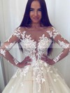 Tulle Scoop Neck Ball Gown Sweep Train Appliques Lace Wedding Dresses #UKM00023549