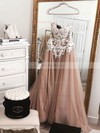 Tulle Sweetheart A-line Sweep Train Lace Wedding Dresses #UKM00023562