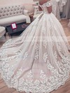Tulle Off-the-shoulder Ball Gown Court Train Appliques Lace Wedding Dresses #UKM00023504