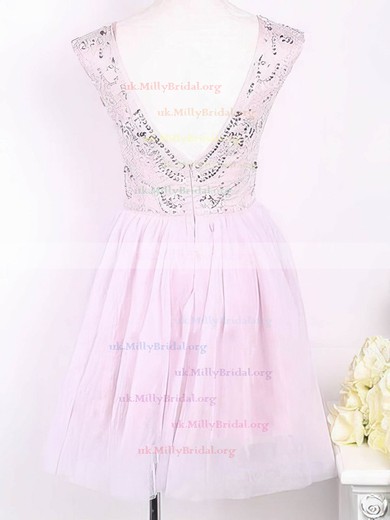 A-line Scoop Neck Tulle Short/Mini Beading Prom Dresses #02016905