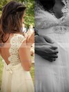 Sheath/Column V-neck Tulle Sweep Train Lace Wedding Dresses #02016957