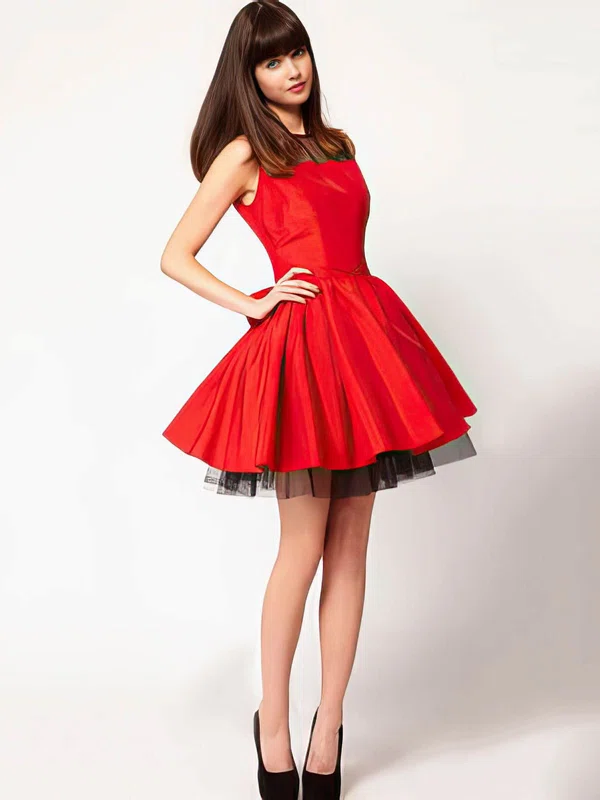 A-line Scoop Neck Tulle Taffeta Short/Mini Sashes / Ribbons Prom Dresses #02017815