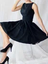 A-line Scoop Neck Chiffon Elastic Woven Satin Knee-length Sashes / Ribbons Bridesmaid Dresses #02017493