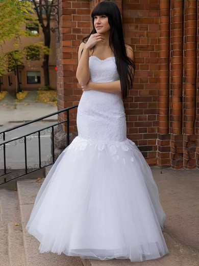 Trumpet/Mermaid Sweetheart Lace Tulle Floor-length Appliques Lace Wedding Dresses #00021197
