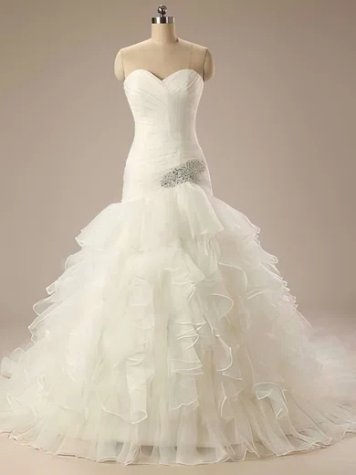 Trumpet/Mermaid Sweetheart Organza Sweep Train Wedding Dresses With Beading #00021199