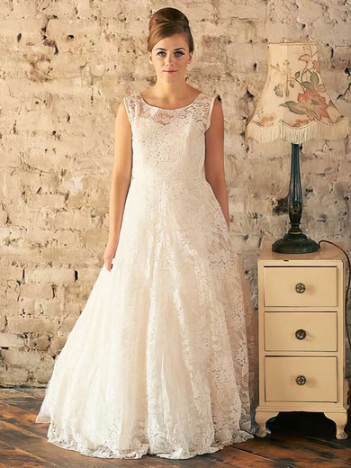 Ball Gown Scoop Neck Lace Tulle Floor-length Appliques Lace Wedding Dresses #00021201