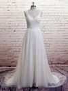 Ball Gown V-neck Lace Tulle Sweep Train Wedding Dresses #00021372