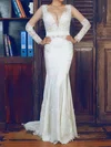 Trumpet/Mermaid V-neck Silk-like Satin Sweep Train Wedding Dresses With Beading #00021375