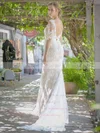 Trumpet/Mermaid V-neck Lace Tulle Chapel Train Beading Wedding Dresses #00021382