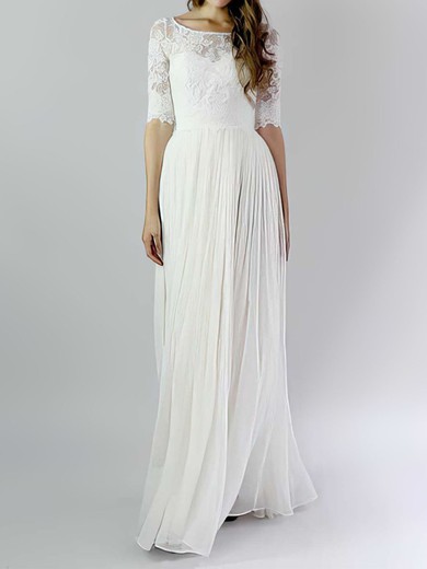 A-line Illusion Lace Chiffon Floor-length Wedding Dresses #00021392