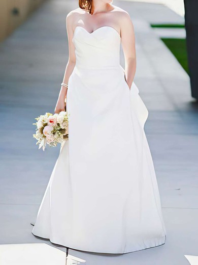 A-line Sweetheart Satin Floor-length Wedding Dresses With Pockets #00021404