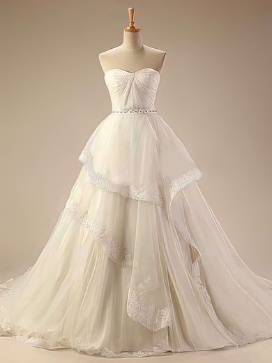 Ball Gown Sweetheart Tulle Chapel Train Beading Wedding Dresses #00021414