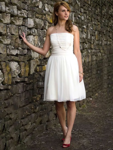 A-line Square Neckline Chiffon Short/Mini Ruffles Wedding Dresses #00021264