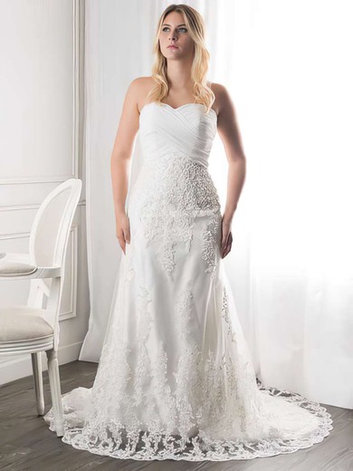 A-line Sweetheart Lace Court Train Ruffles Wedding Dresses #00021272
