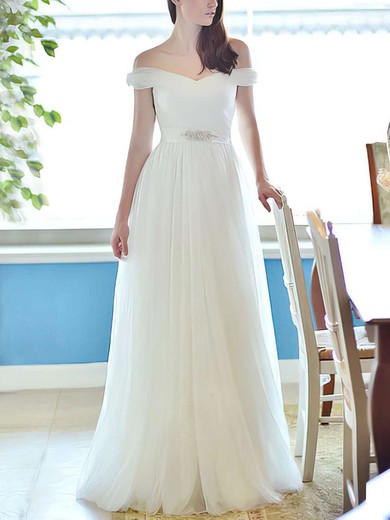 Ball Gown Off-the-shoulder Tulle Floor-length Wedding Dresses With Beading #00021284