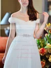 A-line Off-the-shoulder Tulle Floor-length Beading Wedding Dresses #00021284