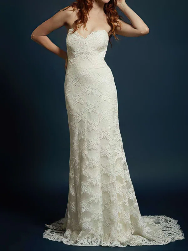 Trumpet/Mermaid Sweetheart Lace Sweep Train Wedding Dresses #00021328