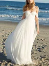 A-line Off-the-shoulder Chiffon Floor-length Wedding Dresses With Ruffles #00021352