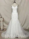 Trumpet/Mermaid Sweetheart Tulle Chapel Train Wedding Dresses With Appliques Lace #00021356