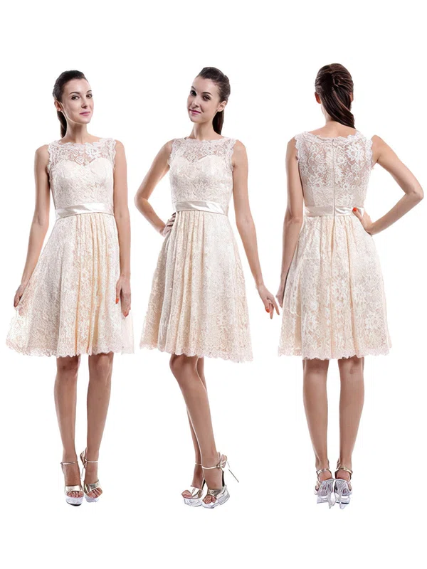 A-line Square Neckline Lace Knee-length Sleeveless Bridesmaid Dresses #01012422