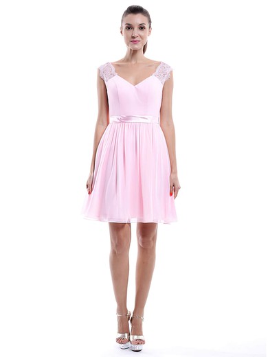 A-line V-neck Chiffon Short/Mini Sleeveless Bridesmaid Dresses #01012424