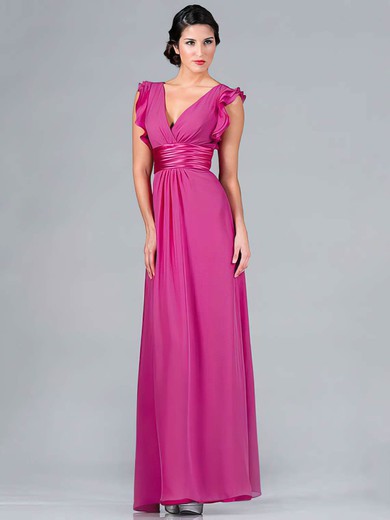 A-line V-neck Chiffon Floor-length Sleeveless Bridesmaid Dresses #01012439