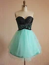 A-line Sweetheart Lace Tulle Elastic Woven Satin Short/Mini Sleeveless Bridesmaid Dresses #01012444