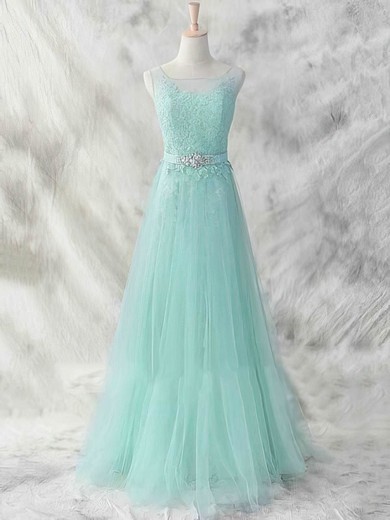 A-line Scoop Neck Tulle Court Train Sleeveless Bridesmaid Dresses #01012462