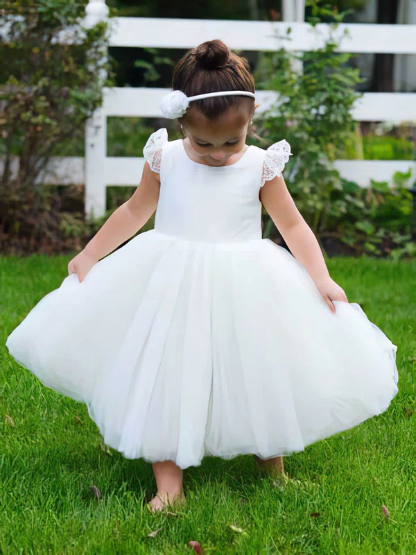 Ball Gown Scoop Neck Tulle Tea-length Lace Flower Girl Dresses #01031795